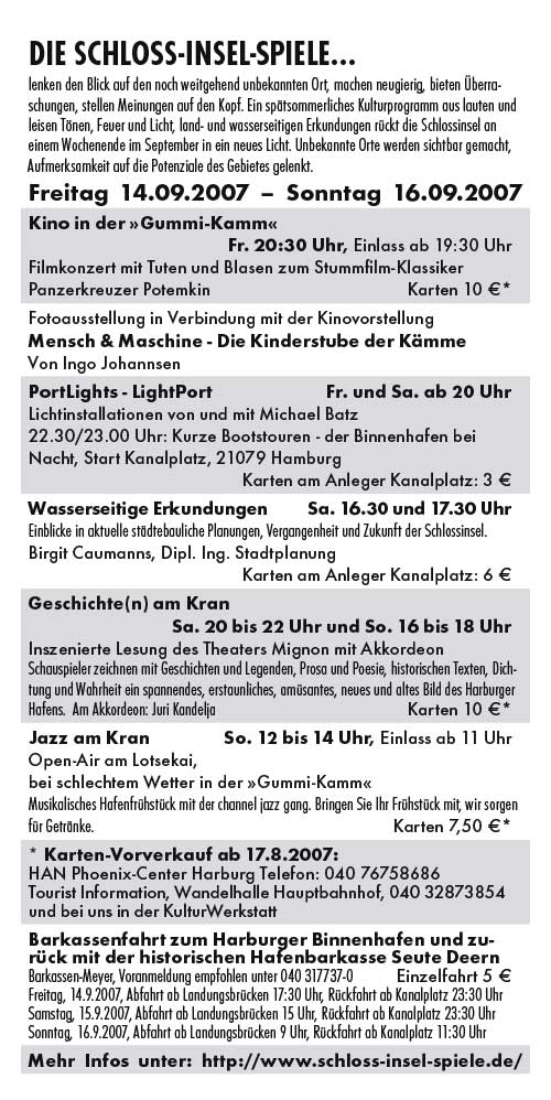 Programm der SCHLOSS-INSEL-SPIELE